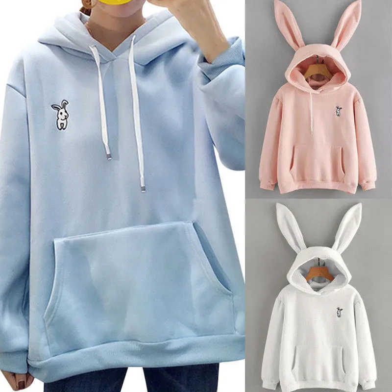 Womens Girls Cute Rabbit Ear Long Sleeve Hoodie Autumn Winter Warm Sweatshirt Ladies Casual Hooded Pullover Tops Coat | Женская одежда