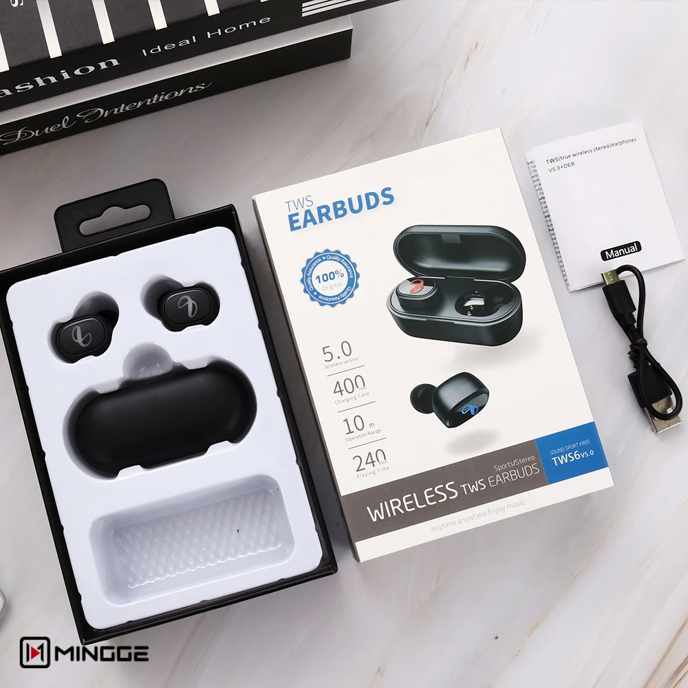 Новинка 2019 MINGGE TWS6 беспроводная Bluetooth гарнитура мини наушники сенсорное