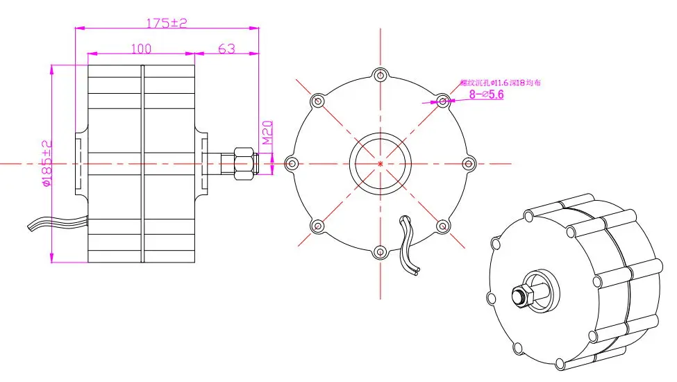 Редкоземельный 3-фазный 600 Вт генератор с постоянным магнитом от двигателя |