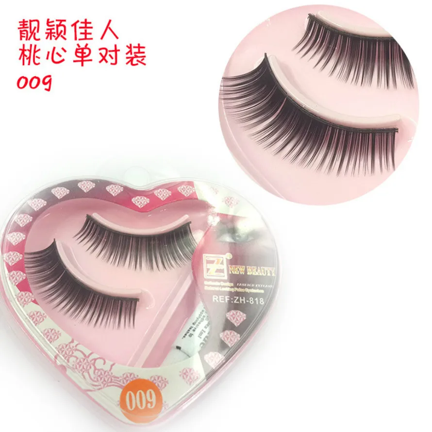 

NEW 1 Pair Peach Heart False Eyelashes Korea Natural Nude Makeup Long Mink Eyelashes Handmake Eye Lashes Makeup Kit Gift #009