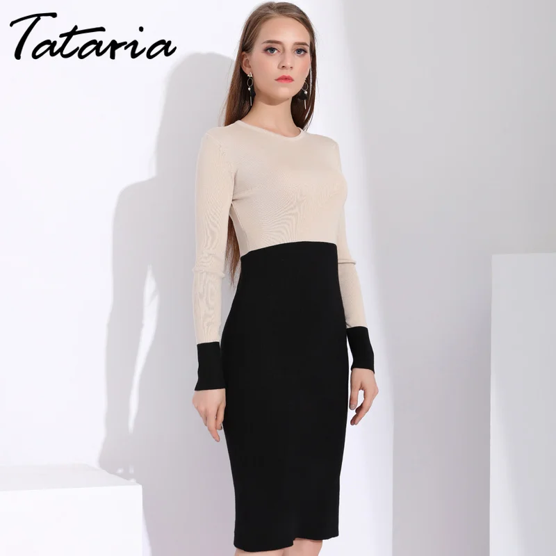 Женское трикотажное платье с длинным рукавом теплое платье-свитер | Женская