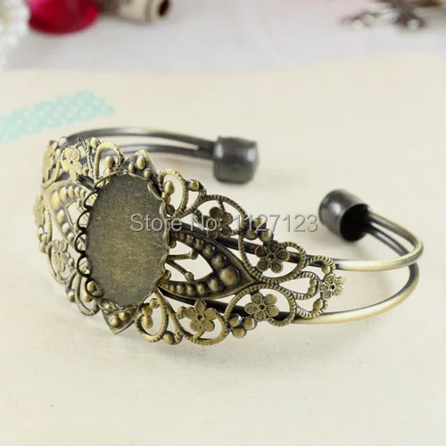 

20pcs Antique bronze brass metal Filigree Cuff bracelet blanks 18*25mm bezels cameo cabochon setting WHOLESALE