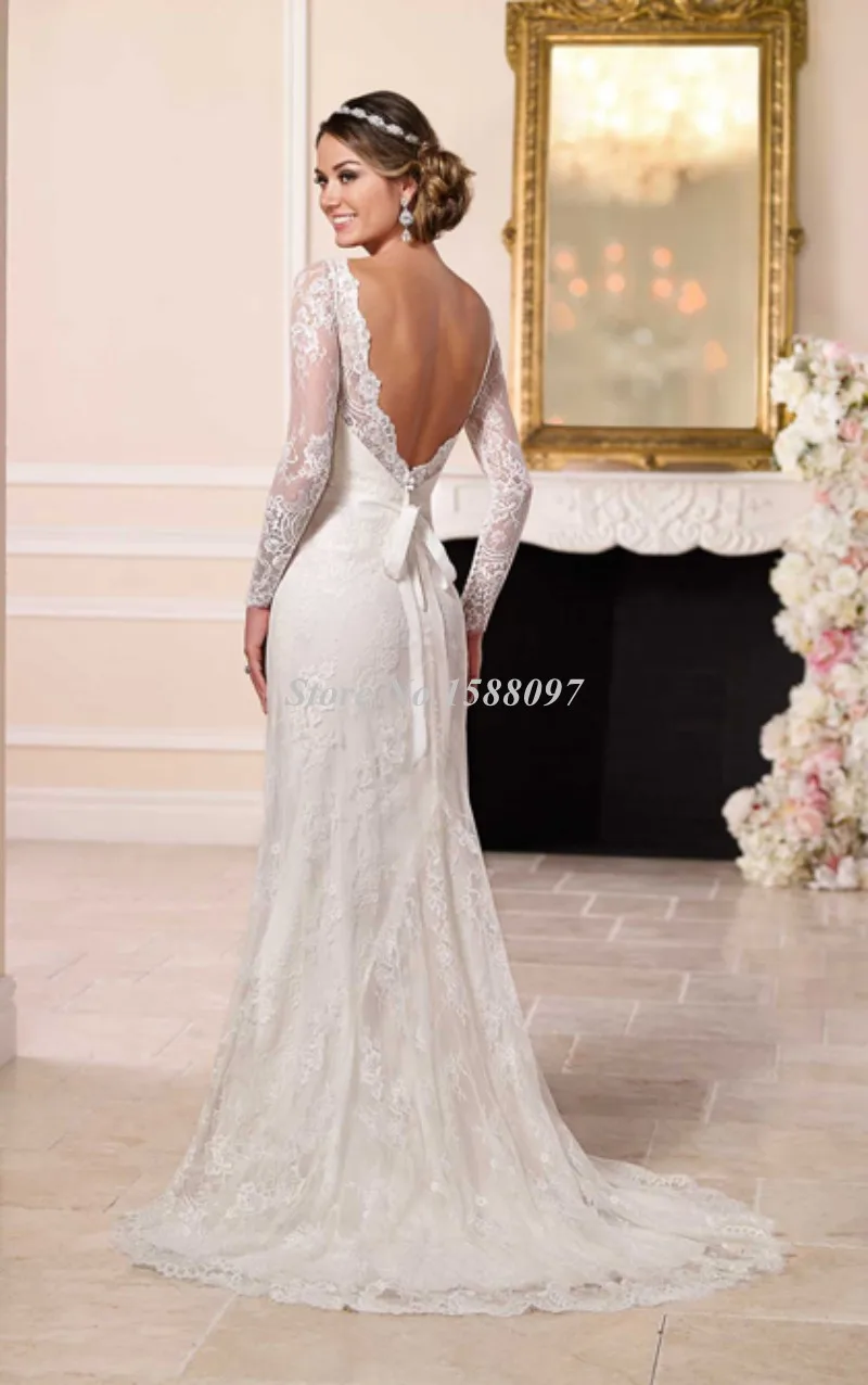 Изящные совок образным вырезом свадебные платья с длинными рукавами оболочка