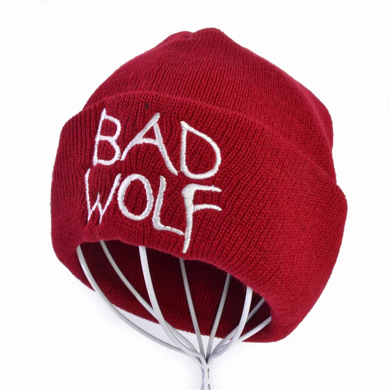 Зимние унисекс Bad wolf с вышивкой в виде букв, модные теплые шерстяные вязаные наушники, шапочки, шапки для мужчин и женщин