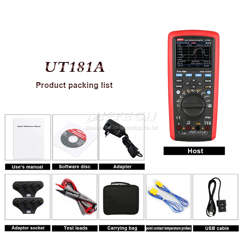 UNI-T UT181A Цифровой мультиметр True RMS регистрация данных USB/Bluetooth передача двойной Temp тест DMM фильтр низких частот nS проводимость