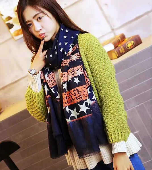 2016 новое поступление высококачественный Женский шелковый шарф с принтом звезды