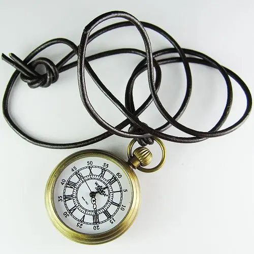 Новый художественный Мини Размер механические карманные латунные часы + кожаная