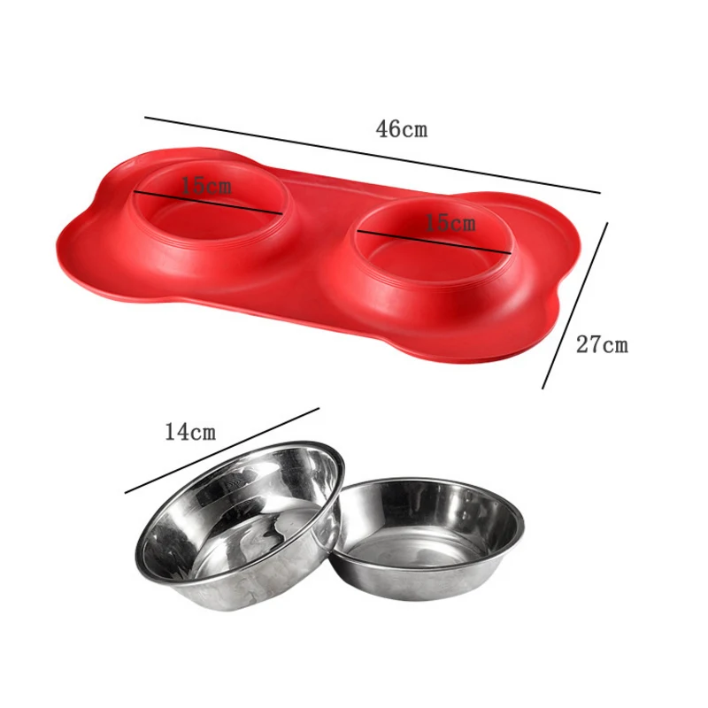

New pet stainless steel dog bowl leak-proof non-slip silicone pet mat feeder bowl cat and dog universal tool rice bowl
