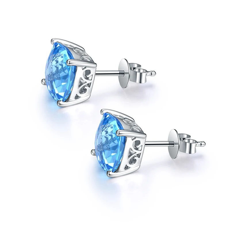 ZOCAI натуральный 5,0 CT синяя запонка с топазом серьги 18 K Белое Золото Au750 E00612
