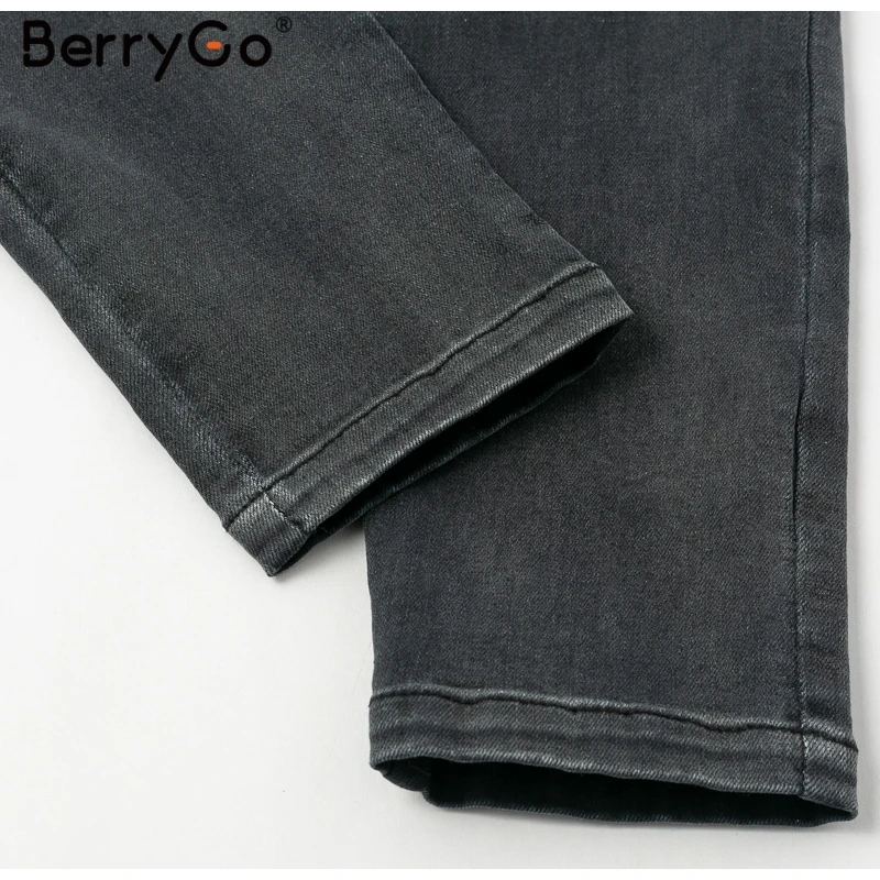 BerryGo, сексуальные обтягивающие джинсы, для женщин, уличная одежда, высокая талия, пуговицы, складки, Капри, брюки, летняя мода, женские серые джинсы-карандаш