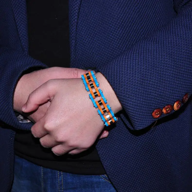 Men Women Black blue Bike Bicycle Motorcycle Chain Bracelets Jewelry Orange Red Titanium Stainless Steel Biker Bracelet Bangle | Украшения