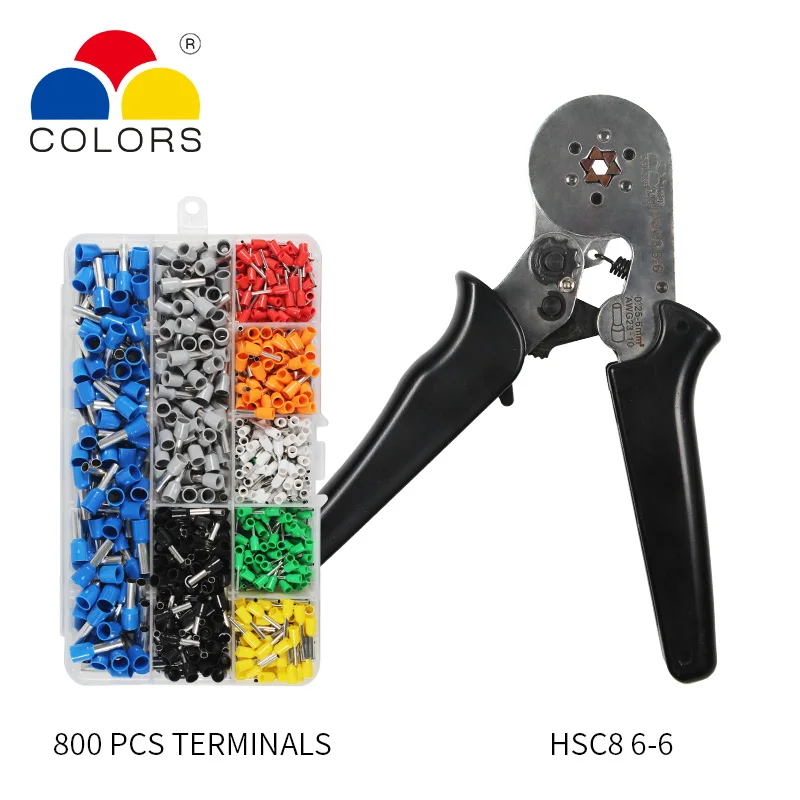 HSC8 6-6-b 800PCS Саморегулирующиеся обжимные плоскогубцы+ обжимные клеммы комплекты AWG23-10 жильный кабель трубки терминалы обжимные плоскогубцы многофункциональный ручной инструмент - Цвет: HSC8 6-6-b 800PCS