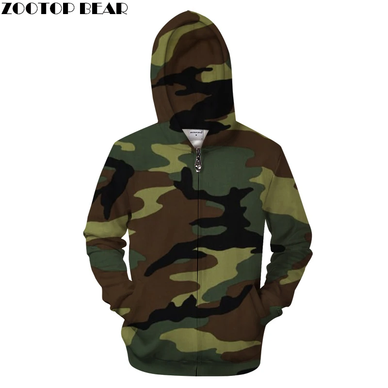 

Army Green Camo Men's Zip hoodie 3D Hoody Streetwear Tracksuit Zipper Sweatshirt Brand Hooded Pullover Coat DropShip ZOOTOP BEAR