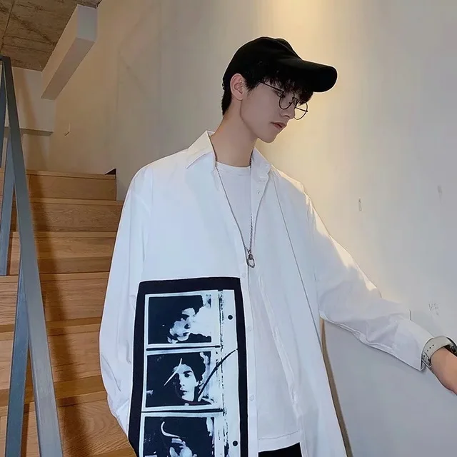 Весна-Осень 2019 Повседневная белая мужская брендовая Свободная рубашка с длинным