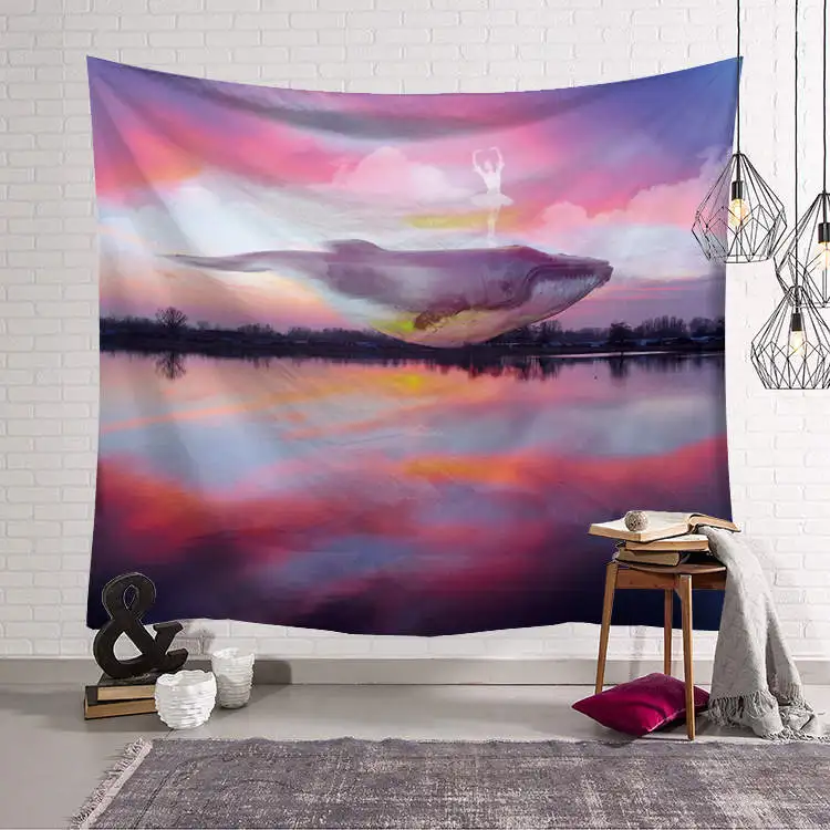 Ocean Whale Wall Hanging Tapestry Picnic Mat Sunset Wave Printing Carpet Polyester Material Theme Hotel Bedroom Decoration | Дом и сад