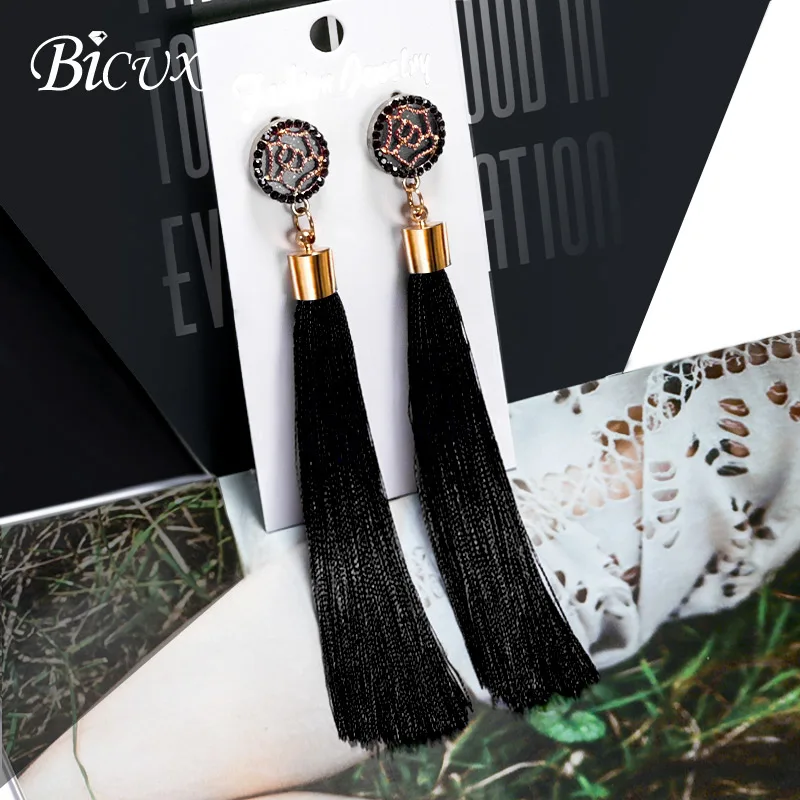Black A BICUX богемные золотые длинные висячие серьги с кисточками для Женщин, Модные Винтажные этнические серьги с подвеской-треугольником, ювелирное изделие - Окраска металла: Black A