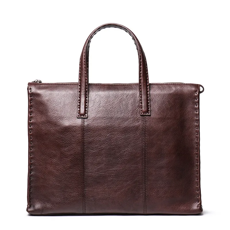 

Nesitu Vintage A4 Brown Coffee Vagetable Tanned Genuine Leather Office 14'' Laptop Men Briefcase Portfolio Messenger Bags M9064