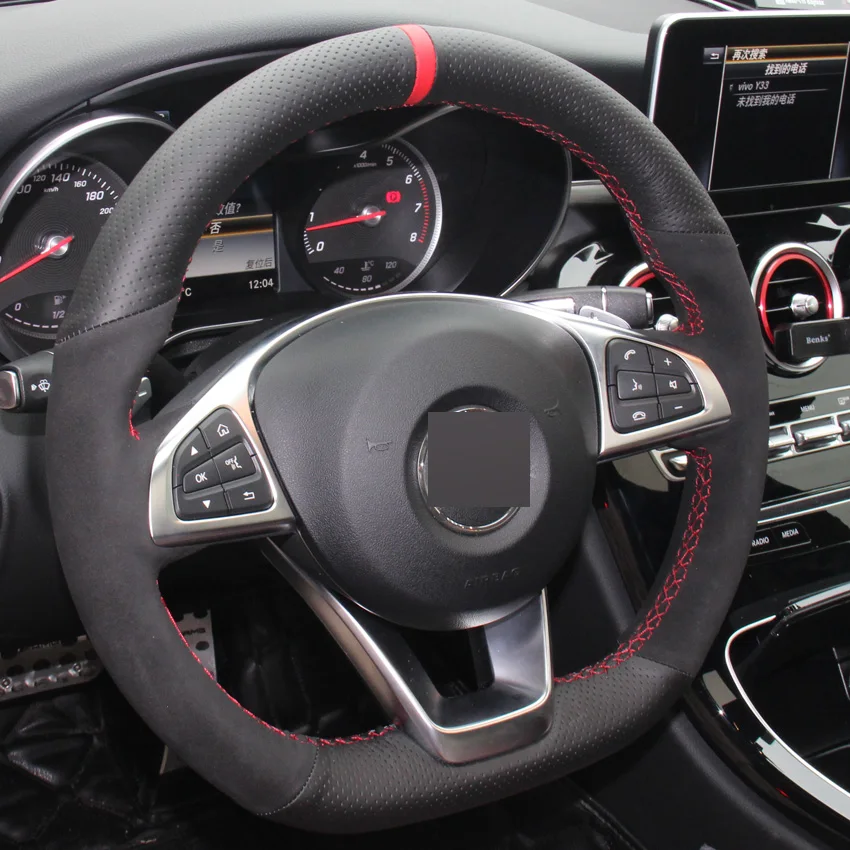 Черные Кожаные Замшевые DIY Ручная прошивка автомобиля рулевое колесо Крышка для Mercedes-Benz C200 C250 C300 B250 B260 A200 A250 спортивные CLA220