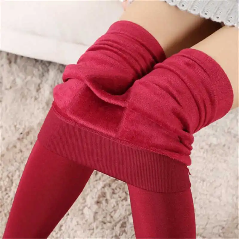 Wine Высокие эластичные теплые женские бархатные зимние леггинсы длиной до щиколотки, сохраняющие тепло однотонные штаны с высокой талией, один размер, женские леггинсы - Цвет: Wine