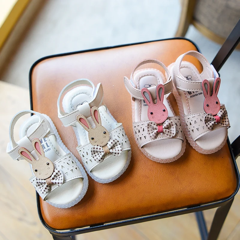 2019 г. летние розовые модные мягкие сандалии с милым кроликом для девочек