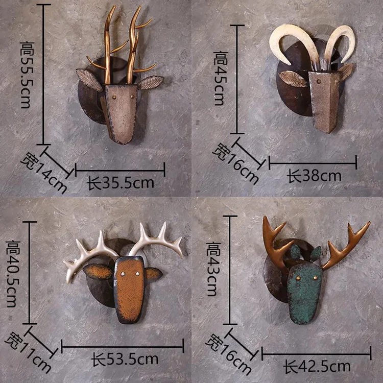 Лофты в американском ретро стиле декоративные металлические стены голова оленя