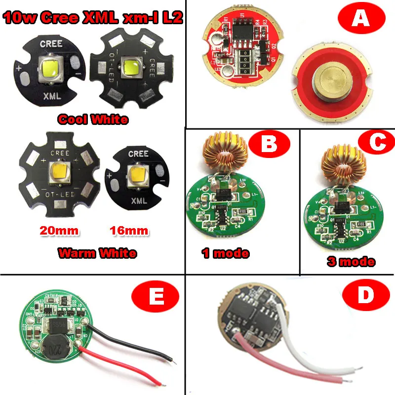 1 шт. оригинальный CREE 10 Вт XML XM L L2 светодиодный фонарик Холодный/теплый белый + 16