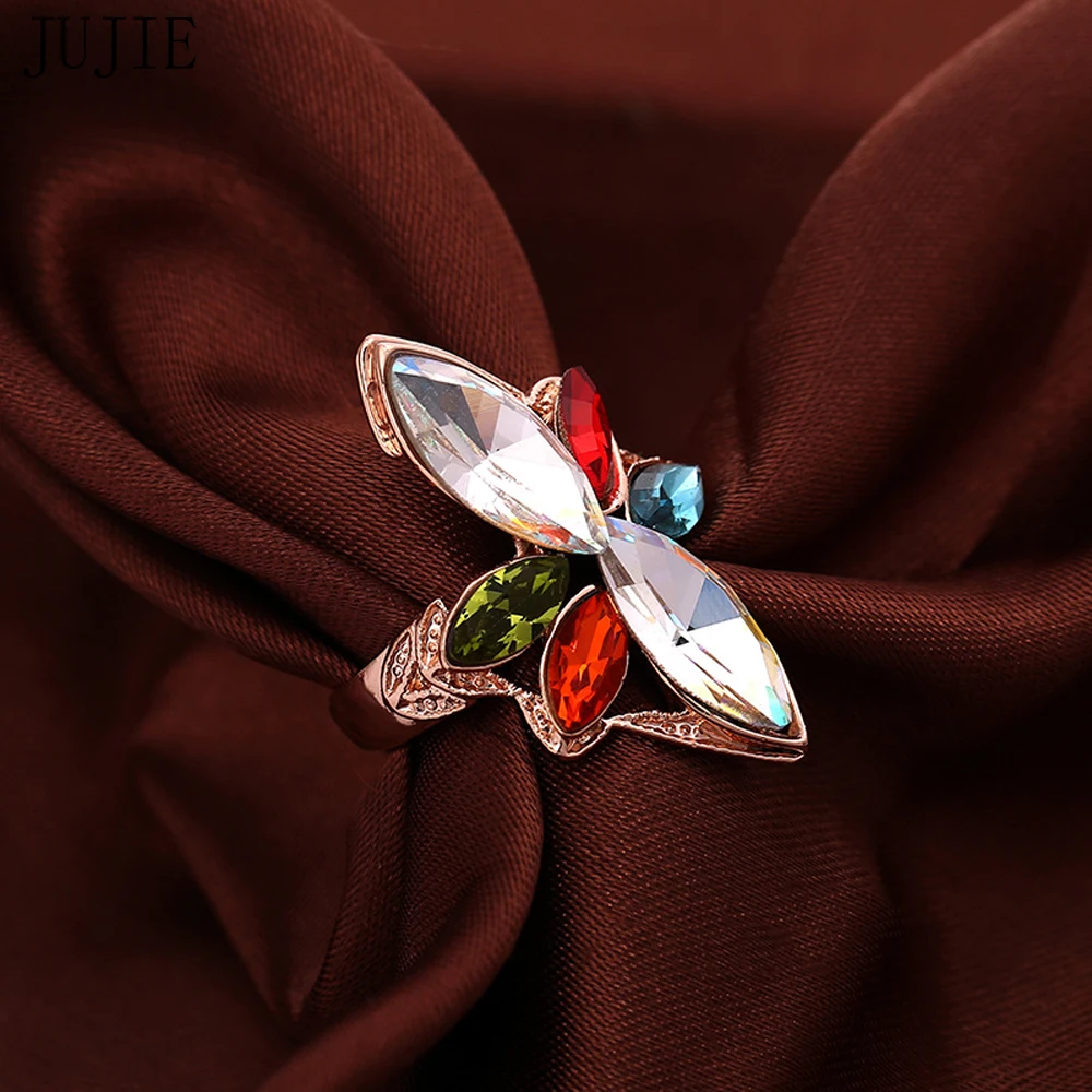 

JUJIE Fashion Rings For Women 2016 Vintage Fashion Round Wedding Multicolor Nature Stone Ring Men Gold Color Rings For Mann