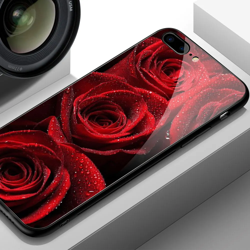 FinderCase для iPhone 6 чехол жесткая задняя крышка стекло красная роза цветочный 6S plus 8 7 X