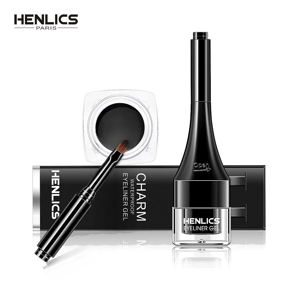 HENLICS макияж подводка для глаз гель Черный Eye Liner Крем с Make Up Brush Tool 24 часа Долгое