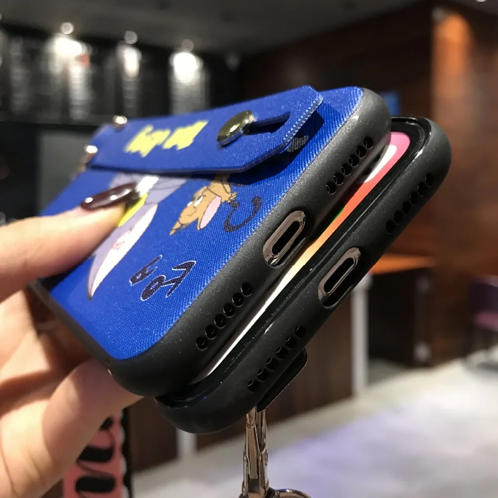 Забавный чехол с рисунком том Джерри для iPhone X, XR, Xs, Max, 8, 7, 6, 6s Plus, чехол на запястье, тканевый чехол с ремешком через плечо