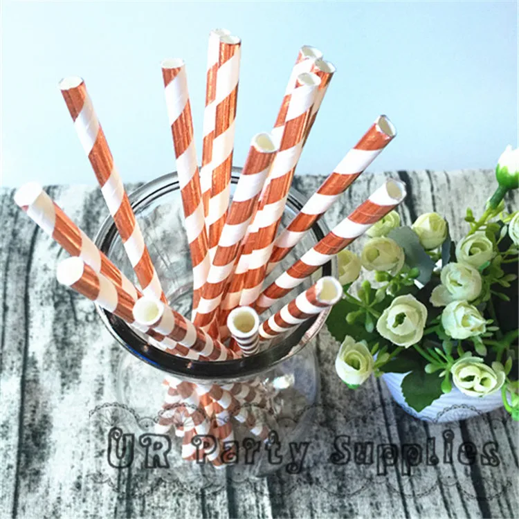 1000 шт./лот розовое золото фольга бумага соломинки в полоску питьевая оптом