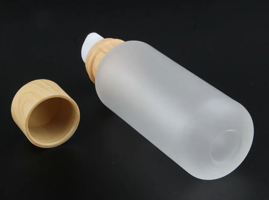110g Pump Bottle 100x50 г стеклянная банка Wtih пластик имитация дерева зерна крышки 50 мл 110 мл 130 мл морозное стекло для крема, контейнер для косметики бутылки с насосом - Цвет: 110g Pump Bottle