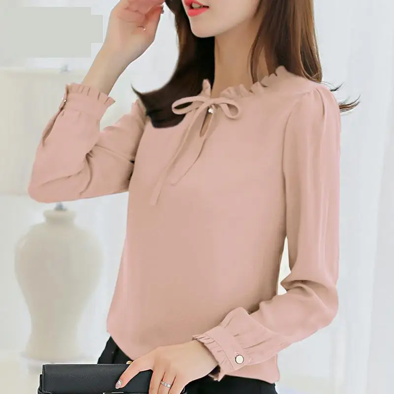Милая блузка рубашка женская одежда с оборками Tunique Chemise Femme корейские Блузы Mujer