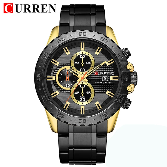 gold black Curren Мужские часы Топ бренд класса люкс Бизнес золотые мужские наручные часы хронограф золотые мужские часы Relogio Masculino - Цвет: gold black