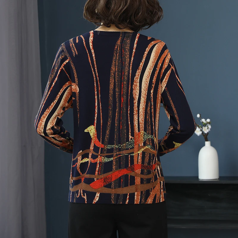 Женский теплый пуловер YISU мягкий вязаный свитер в полоску с принтом весна-осень