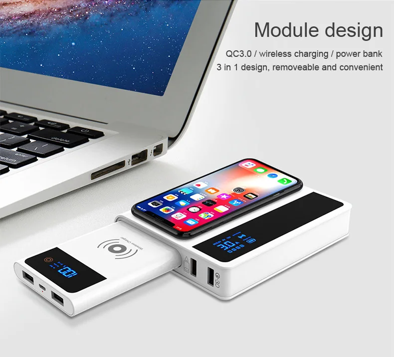 QI Беспроводное зарядное устройство для мобильного телефона для iPhone Quick Charge 3,0+ 10 Вт+ Съемный внешний аккумулятор 3 в 1 адаптер питания для быстрой зарядки
