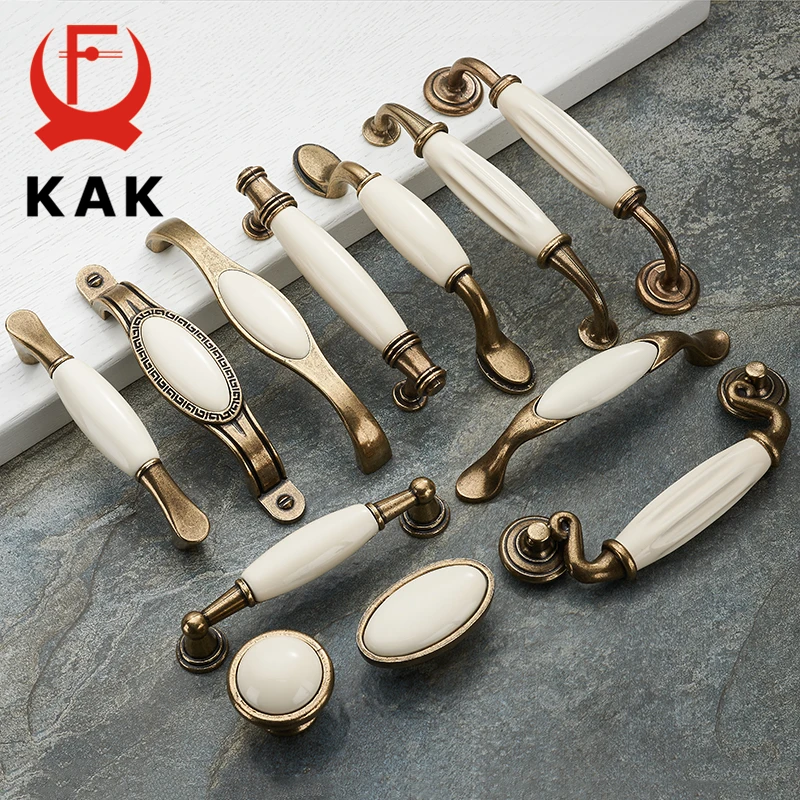 KAK 5 шт. антикварные бронзовые белые керамические ручки для шкафа ящика из