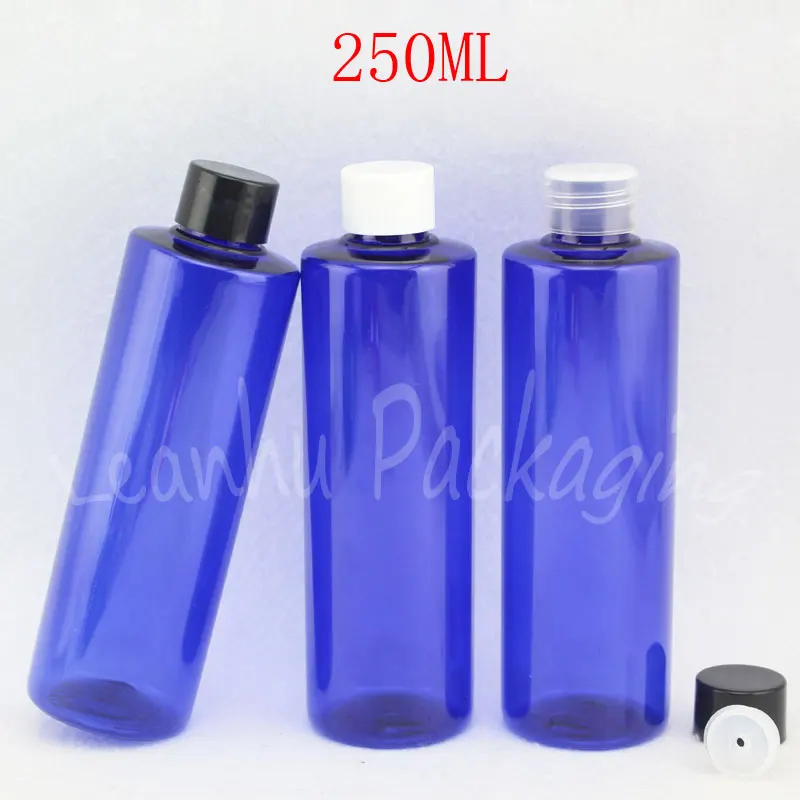 

250ML Blue Plastic Flat Shoulder Bottle , 250CC Lotion / Toner Packaging Bottle , Makeup Sub-bottling ( 25 PC/Lot )