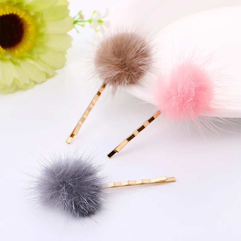 Новые корейские модные милые заколки для волос с норковым шариком девочек