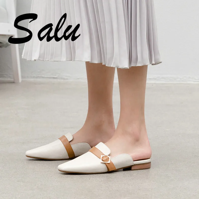 Salu/модные элегантные женские босоножки; коллекция года; летние женские босоножки из натуральной кожи; повседневная женская обувь с острым носком на низком каблуке