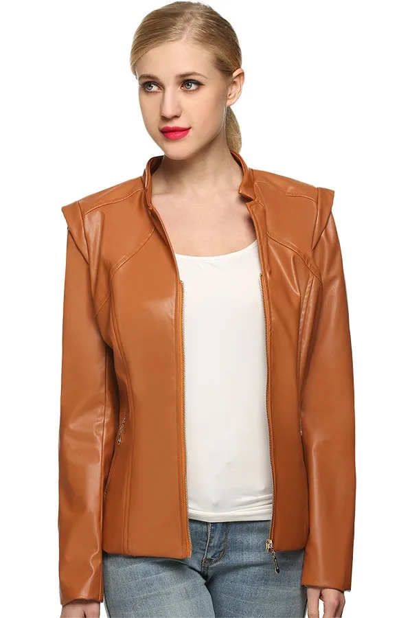 Осень Зима Faux Женщин Из Мягкой Кожи Куртки Пу Черный Коричневый Кофе Молнии С