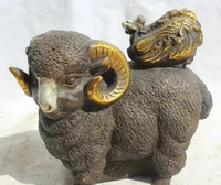 fast shipping usps to usa s2043 8 chinese bronze gild fengshui zodiac year sheep goat cabbage statue sculpture