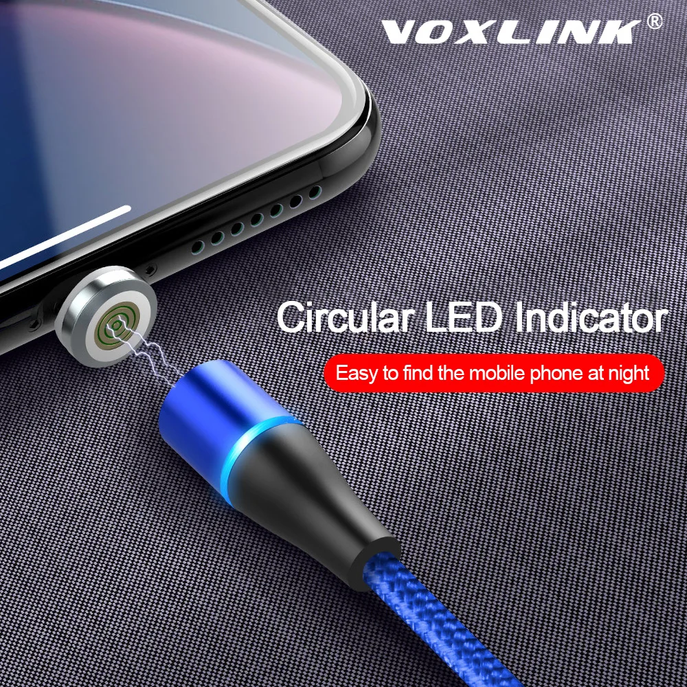Магнитный USB кабель VOXLINK 1 м светодиодный для iPhone Xs 6 7 и USB TypeC кабель и Micro USB нейлоновая оплетка для samsung Xiaomi huawei LG USB C