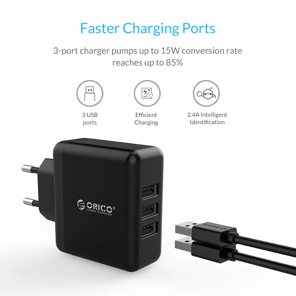 Универсальное зарядное устройство ORICO с 3 портами USB портативный настенный