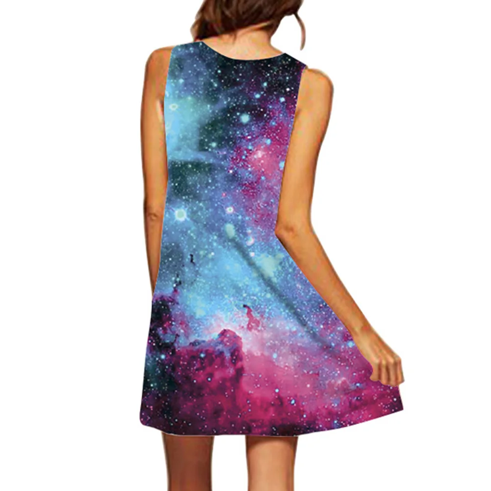 Fashion Sleeveless Light Weight Pullover Women Dress Beach Middle Waist Vacation Crew Neck Digital Printing Comfortable Summer | Женская