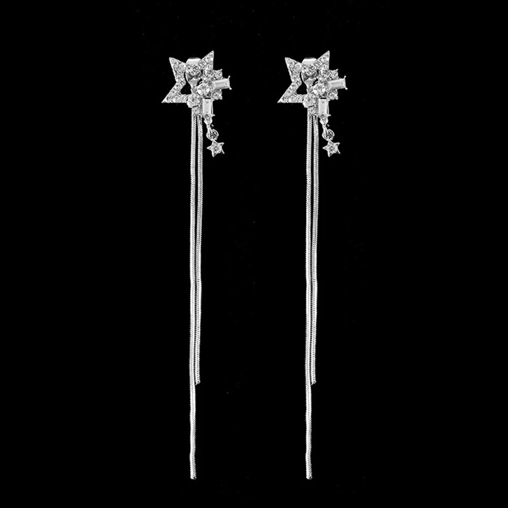 2018 fashion Korean hot sale geometric drop earrings stars shinning long chain tassel sweet party wedding girl charm accessories | Украшения