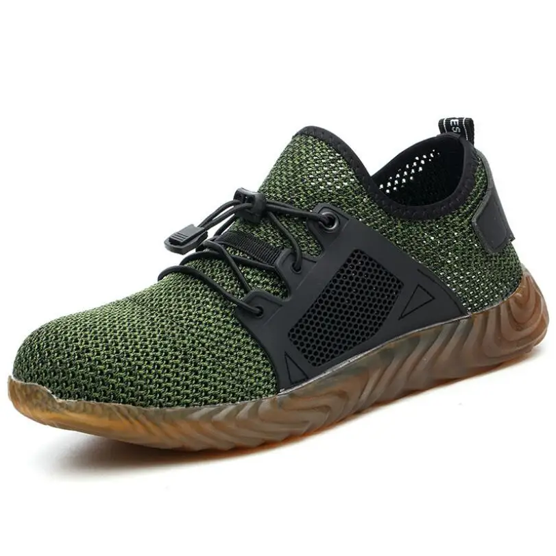 589 Green Shoes Новинка, дышащая сетчатая защитная обувь, мужские кроссовки, светильник, неубиваемый стальной носок, мягкие, не ПРОКАЛЫВАЮЩИЕ, рабочие ботинки, большие размеры 36-48 - Цвет: 589 Green Shoes
