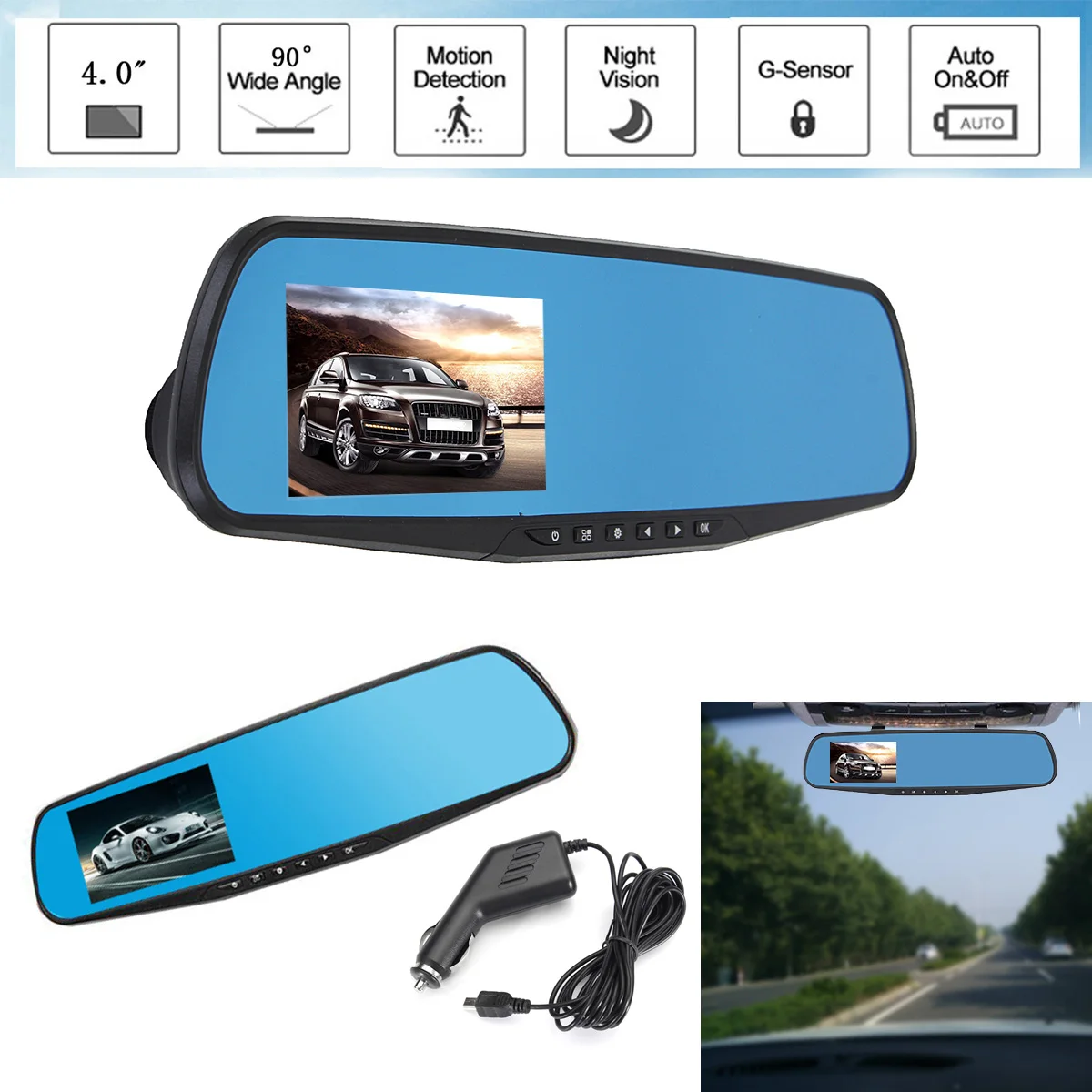 Kroak 4,0 дюймов 720P Автомобильное зеркало заднего вида Dash DVR видео рекордер объектив камера монитор ночного видения 140 широкоугольный для вождения Recoder