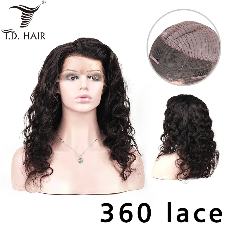 Бразильский 360 кружевной парик человеческие волосы волнистый с предварительно