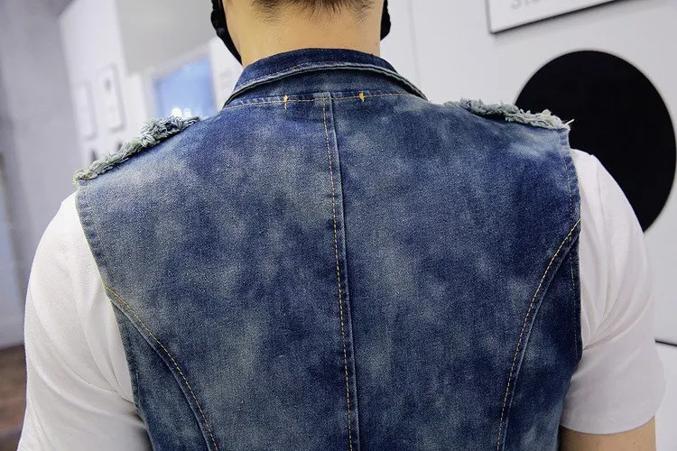 

Men clothing fashion slim denim vest short design Oblique zipper vest sleeveless waistcoat coat cowboy Jackets singer costumes